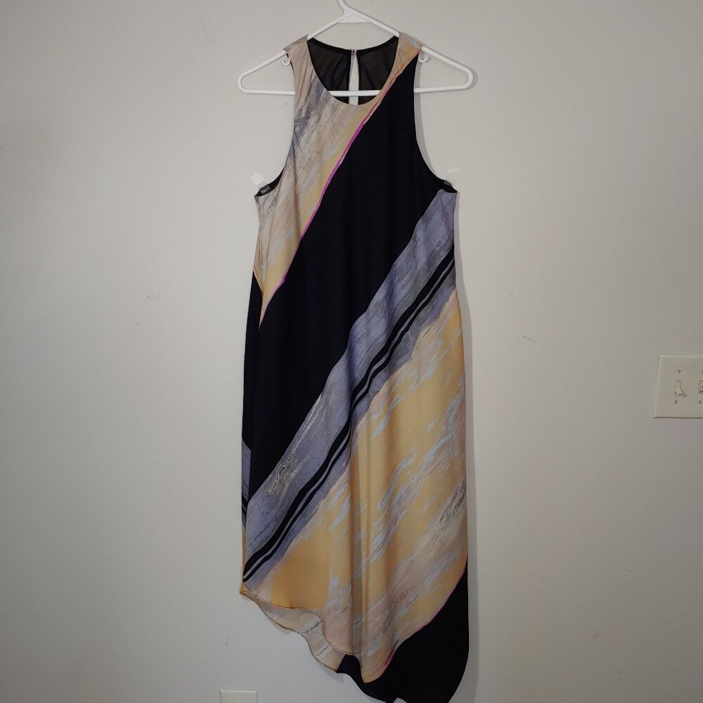 RACHEL Rachel Roy Abstract Asymmetric Colorblock Sleeveless Maxi Dress  L Black
